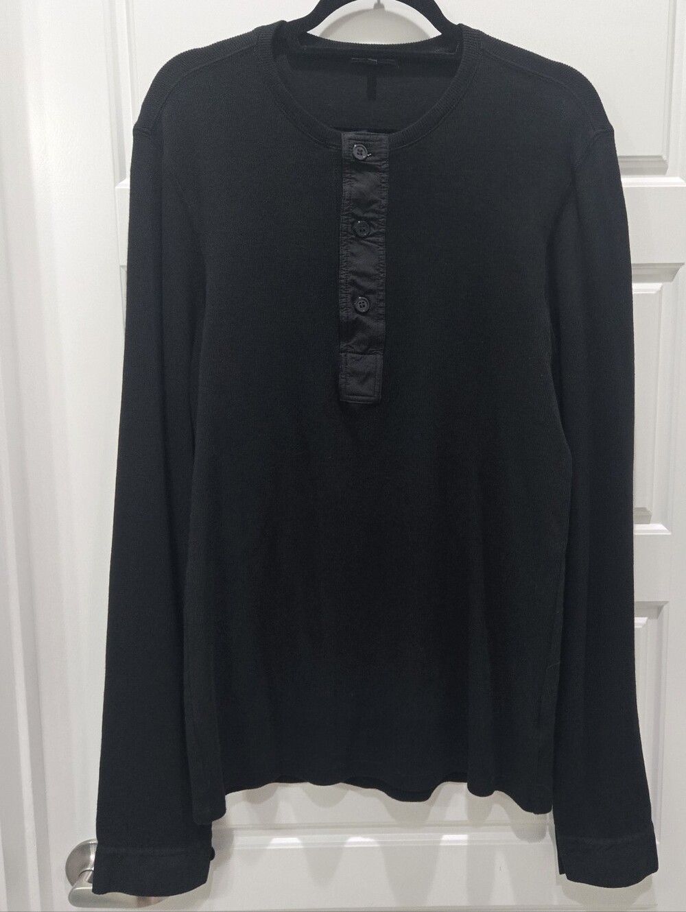 JAMES PERSE LOS ANGELES 100% COTTON BLACK 3 BUTTON HENLEY TOP SHIRT MEN 2 MEDIUM